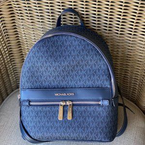 MK Kenly MD PVC Leather Backpack Blue